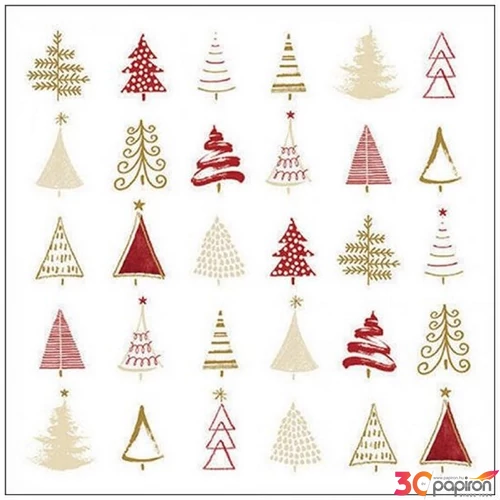 Szalvéta Ambiante Christmas tree doodl es red papír papírszalvéta 33x33cm,20db-os