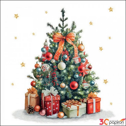Szalvéta Ambiante Decorated Christmas tree papír papírszalvéta 33x33cm,20db-os