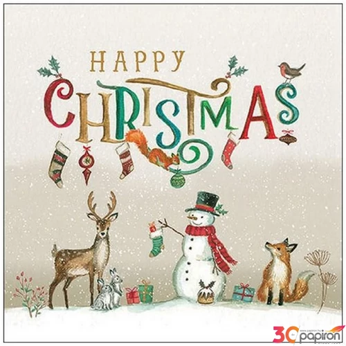 Szalvéta karácsonyi Happy Christmas 33x33cm 3rétegű 20db/csomag