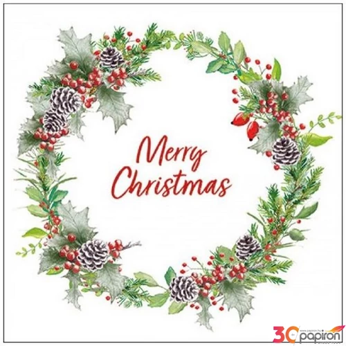 Szalvéta Ambiante Holiday Wreath White papír papírszalvéta 33x33cm,20db-os