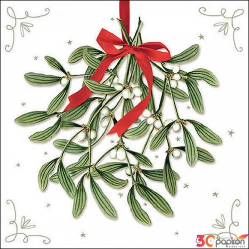 Szalvéta Ambiante Mistletoe with bow white papírszalvéta 33x33cm,20db-os