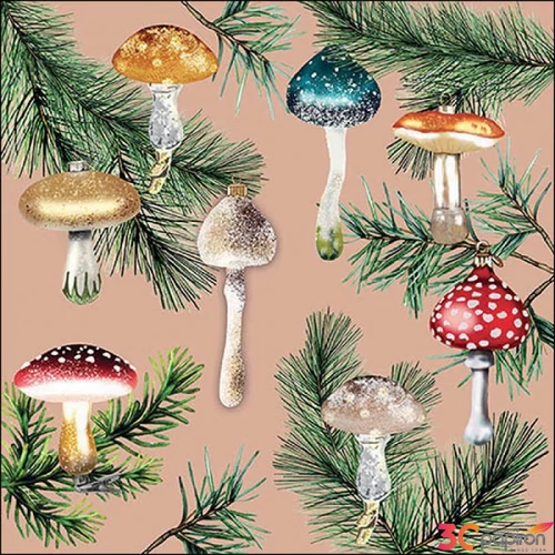 Szalvéta Ambiante Mushroom ornaments terracotta papírszalvéta 33x33cm,20db-os