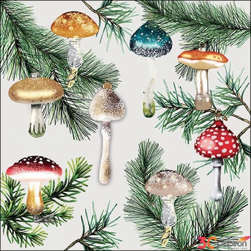 Szalvéta Ambiante Mushroom ornaments white papírszalvéta 33x33cm,20db-os