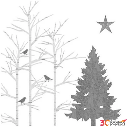 Szalvéta karácsony Mystic Tree Silver White papírszalvéta 33x33cm,20db-os