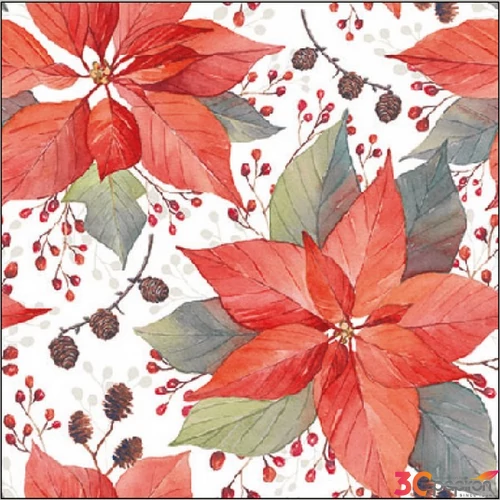 Szalvéta Ambiante Poinsettia And Berries papírszalvéta 25x25cm,15db-os