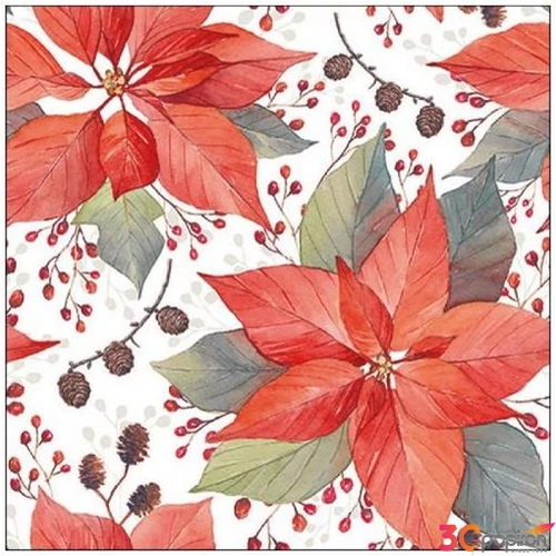 Szalvéta Ambiante Poinsettia And Berries papírszalvéta 33x33cm,20db-os