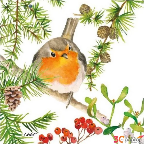 Szalvéta karácsony Robin in Tree papírszalvéta 33x33cm,20db-os