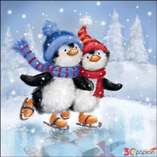 Szalvéta Ambiante Skating penguins papírszalvéta 33x33cm,20db-os