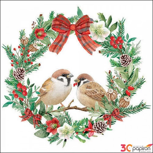 Szalvéta Ambiante Sparrows in wreath papírszalvéta 33x33cm,20db-os