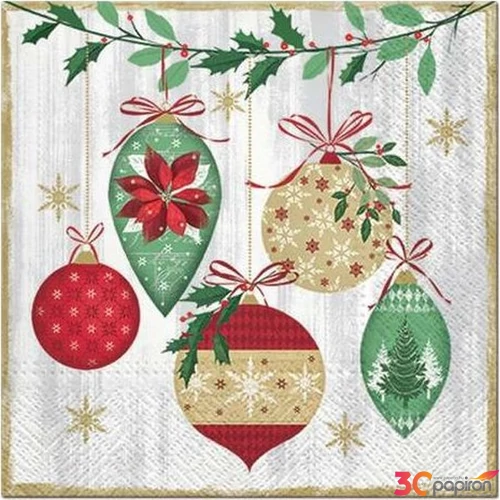 Szalvéta karácsonyi Vintage Baubles papírszalvéta 33x33cm,20db-os