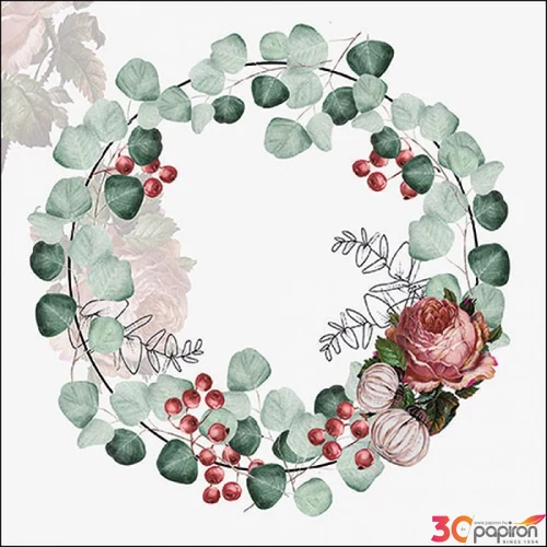 Szalvéta Ambiante Wreath of Eucalyptus grey papírszalvéta 33x33cm,20db-os