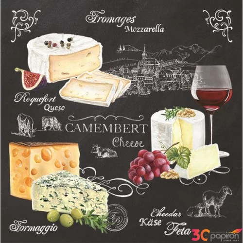 Szalvéta 33x33cm World Of Cheese, 20db/csomag