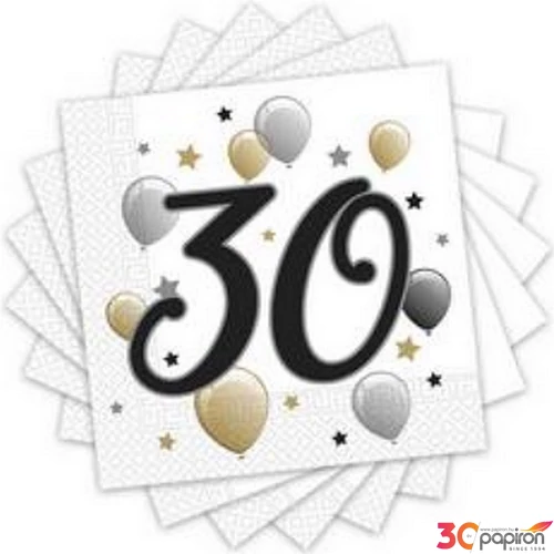 Szalvéta party 30-as számos léggömbös 33x33cm 3 rétegű 20lap/cs