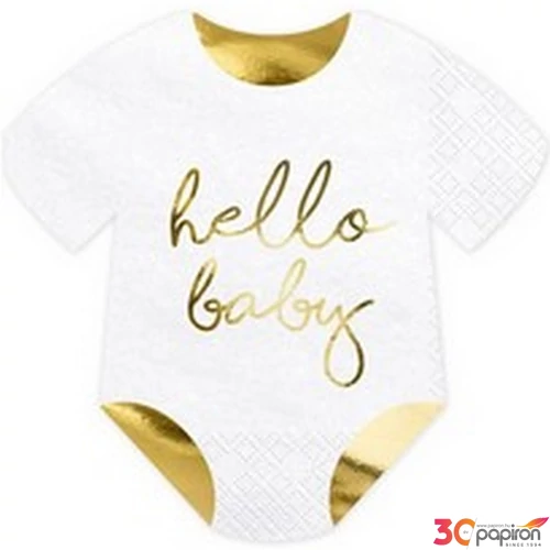 Szalvéta Party Hello Baby 16x16cm-es 3rétegű (20lap/csomag) Hello Baby Feliratú Bébiruha Formájú