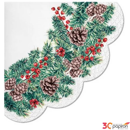 Szalvéta 33x33cm Paw Winter Branches rondo 12db/csomag 3rétegű