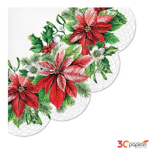 Szalvéta 33x33cm Paw Glory Poinsettia rondo 12db/csomag 3rétegű