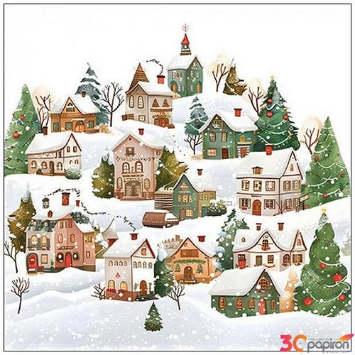Szalvéta  Winter village 33x33cm, 20db-os