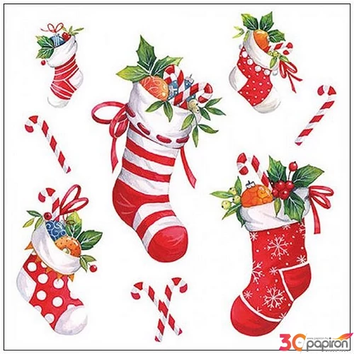 Szalvéta  X-mas stockings whit 33x33cm, 20db-os