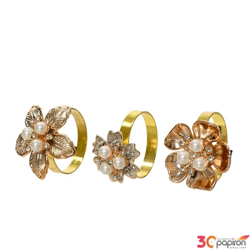Szalvétagyűrű 3 féle 24' virágos, 3 féle 4db/csomag rosegold 3.5cmx3.5cmx3.5cm sdkae