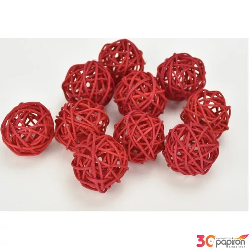 Szárított termés rattan gömb 4cm-es (10db/csomag) piros színű [5998997740694] vessző gömb