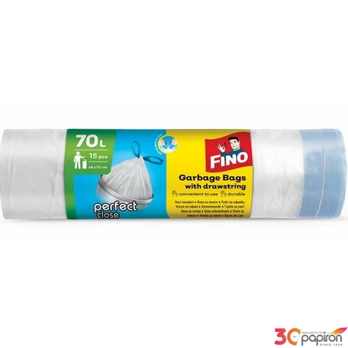 Szemeteszsák Fino önzáró szalagos, 70 l, 15 db, 64x70 cm 14 µ, Perfect Close, fehér