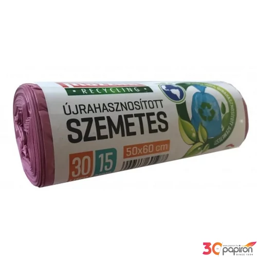 Szemeteszsák újrahasznosított 30 15db 50x60cm 12 µ MAZZINI pink