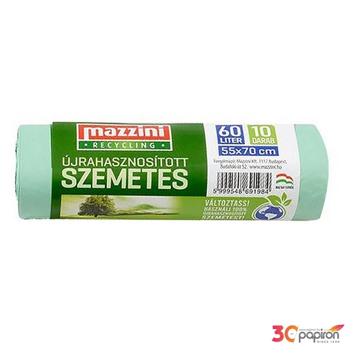 Szemeteszsák újrahasznosított 60 10db 55x70cm 14 µ MAZZINI zöld