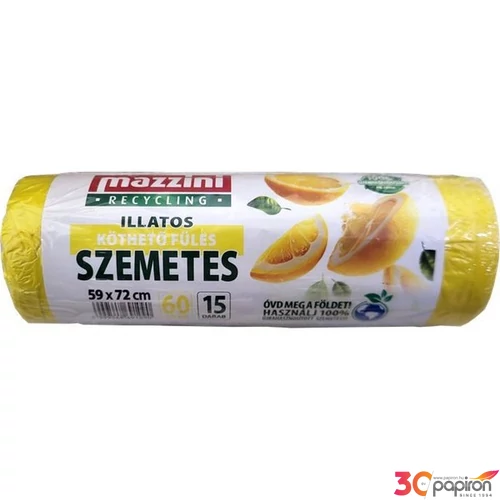 Szemeteszsák újrahasznosított köthető füles illatosított 60l 15 db 59x72 cm 13 µ MAZZINI citrus illat