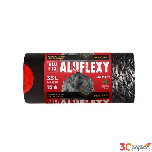 Szemeteszsák zárószalagos 35 15db 53x60cm 28 µ ALUFIX Aluflexy fekete