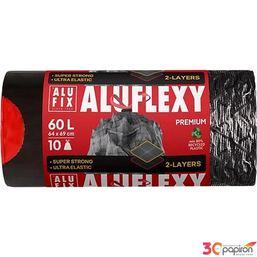 Szemeteszsák zárószalagos 60 10db 64x69cm 33 µ ALUFIX Aluflexy fekete