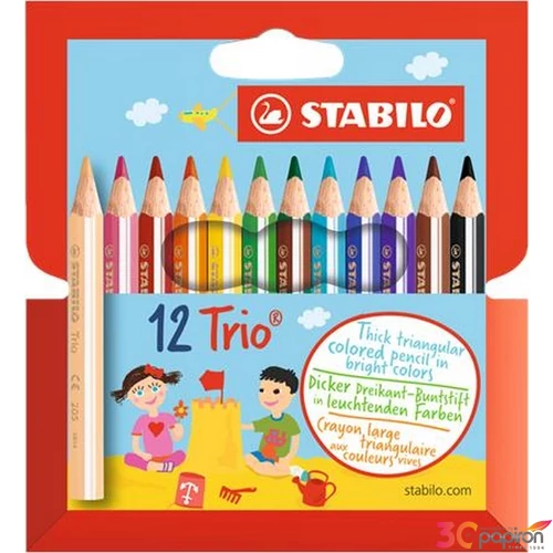 Színes ceruza 12 Stabilo Trio vastag háromszögletű rövíd 12színű Írószerek STABILO 205/12-01