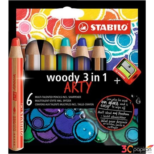 Színes ceruza 6 Stabilo Woody Arty 3in1 vastag kerek 6színű Írószerek STABILO 8806-1-20