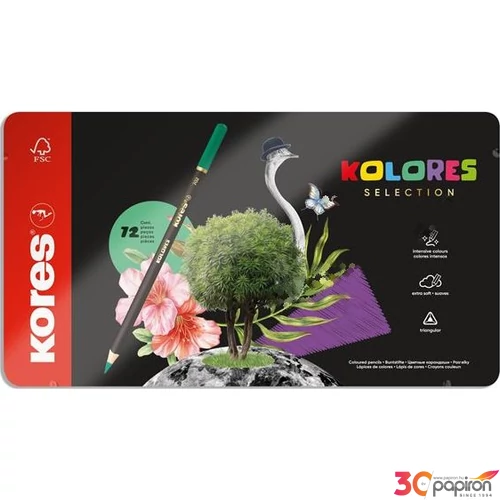 Színes ceruza 72 Kores háromszögletű,fém doboz Kolores Selection