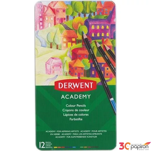 Színes ceruza 12 Derwent Academy fémdobozos kerek, 12színű Írószerek DERWENT 2301937