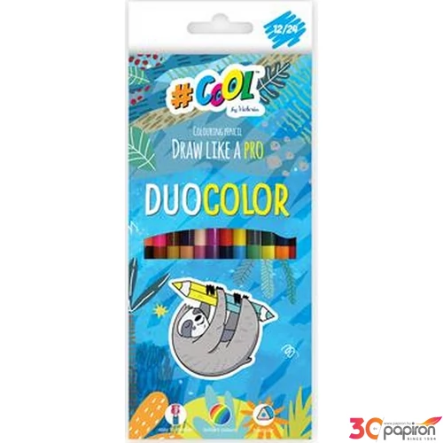 Színes ceruza készlet háromszögletű, kétvégű COOL BY VICTORIA 24 különböző szín
