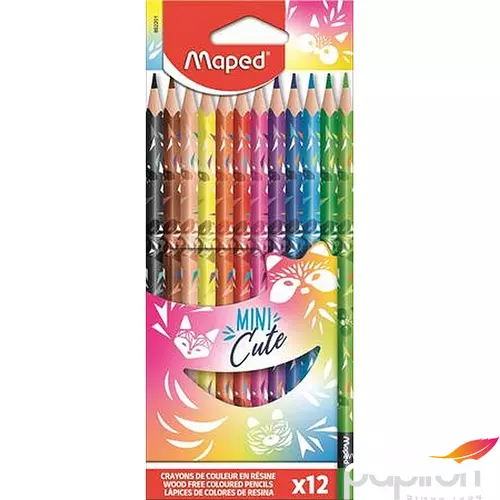 Színes ceruza készlet Maped háromszögletű, Mini Cute 12 különböző szín