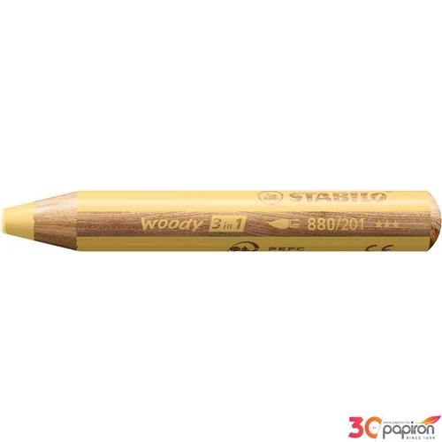 Színes ceruza Stabilo kerek, vastag, Woody 3 in 1 Pastel pasztell sárga