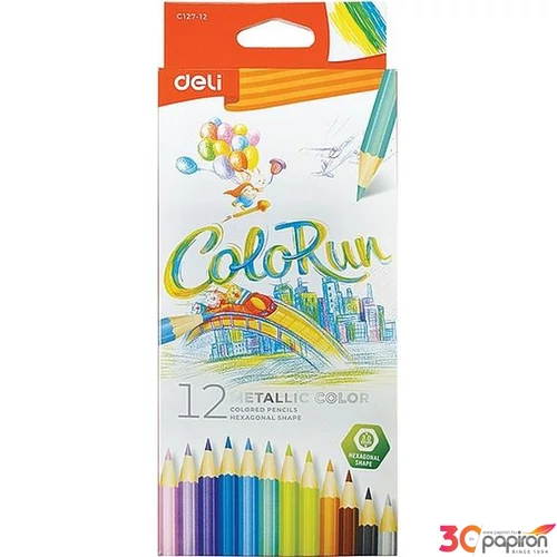 Színesceruza készlet Deli hatszögletű Metalic color 12 C127-12