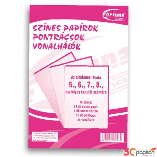 Színespontrácsok V-VIII.oszt. színespapírok iskolaszezonos termék