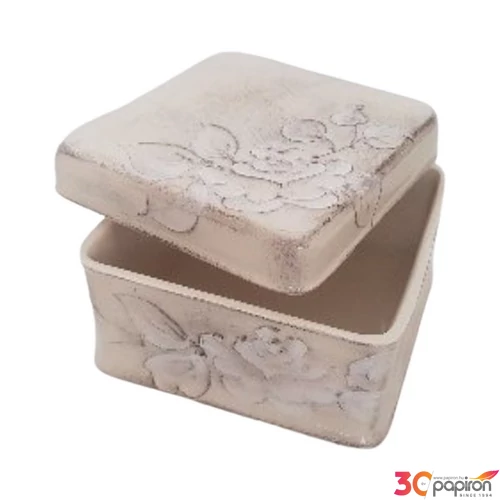 Szögletes doboz kerámia 13,5x13,5x11cm Domború mintás virágos na kézzel festett