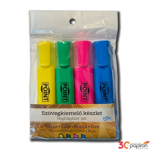 Szövegkiemelő készlet 4-es Point, sárga,zöld,kék,rózsaszín ten