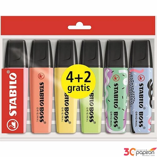 Szövegkiemelő készlet Stabilo 2-5mm, Boss Original 4+2 különböző pasztell szín
