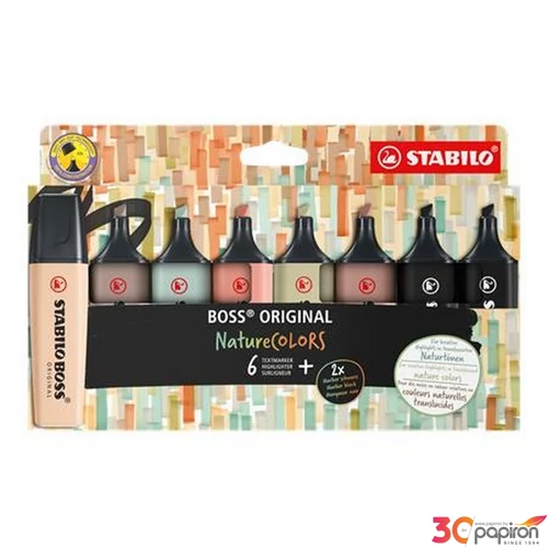 Szövegkiemelő Stabilo 2-5mm, BOSS original NatureColors 6 különböző szín + 2 fekete