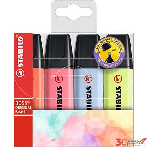 Szövegkiemelő Stabilo BOSS original pasztell 2-5mm 4színű Írószerek STABILO 70/4-3