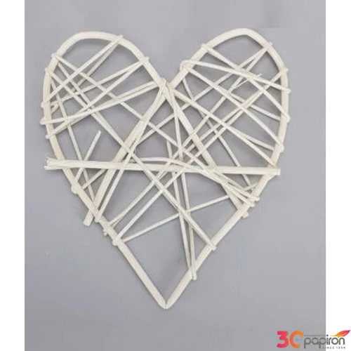 Szív fonott hálós 15cm, fehér
