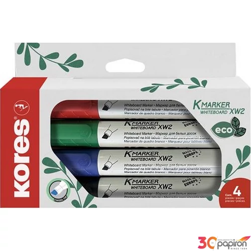 Tábla- és flipchart marker készlet, vágott, KORES Eco K-Marker 4 különböző szín