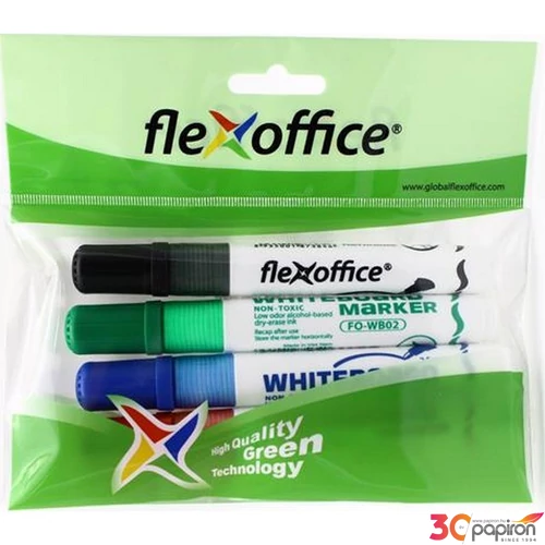Táblamarker 4 Flexoffice WB02' 2,5mm kerek hegyű 4színű szett Írószerek FLEXOFFICE FO-WB02SET