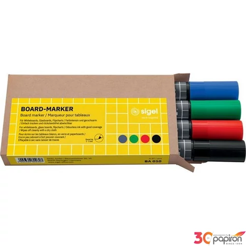 Táblamarker készlet Sigel 2-3 mm, kúpos, 4 különböző szín