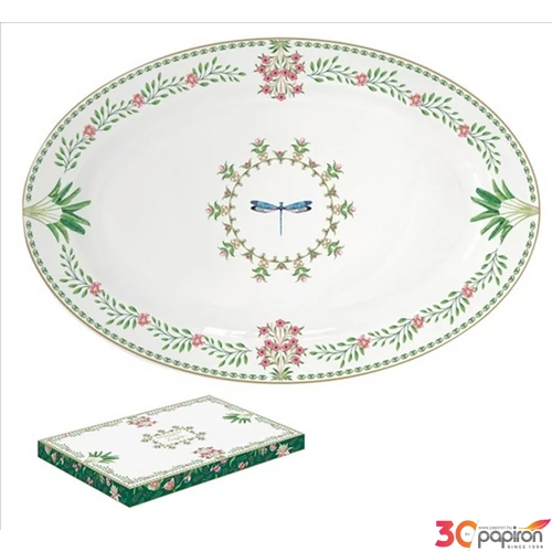 Tál ovális kerámia 35x23,5cm, Botanic Chic kézzel festett dobozban