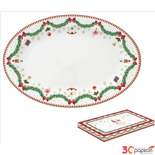 Tál ovális kerámia 35x23,5cm, Magie de Noel kézzel festett